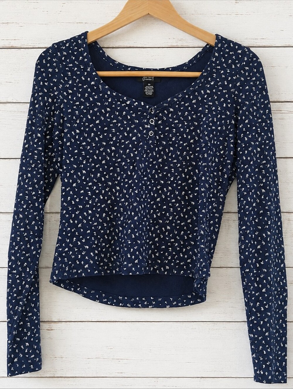 Just Polly Navy Blue Floral Long Sleeve Top Size XL